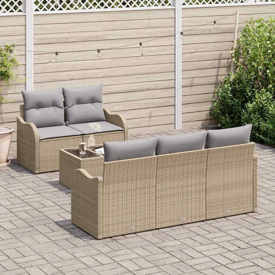 Ensemble de canapé de jardin avec coussin 6 pcs Beige et gris - 3