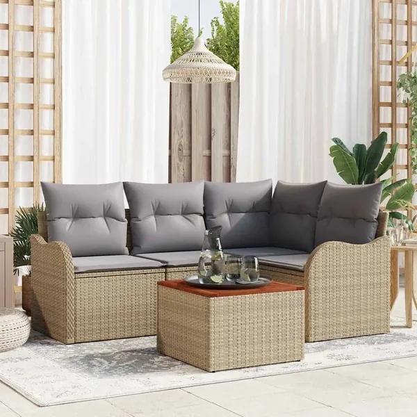 Ensemble de canapé de jardin 5 pcs Beige et Gris clair