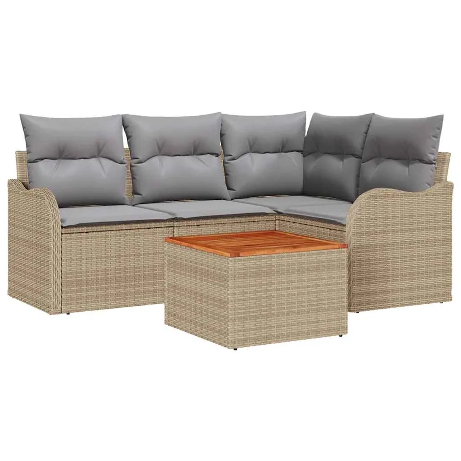 Ensemble de canapé de jardin 5 pcs Beige et Gris clair - 2