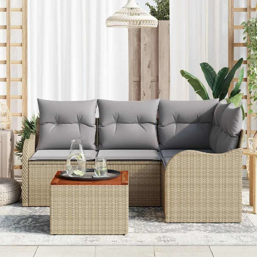 Ensemble de canapé de jardin 5 pcs Beige et Gris clair - 3