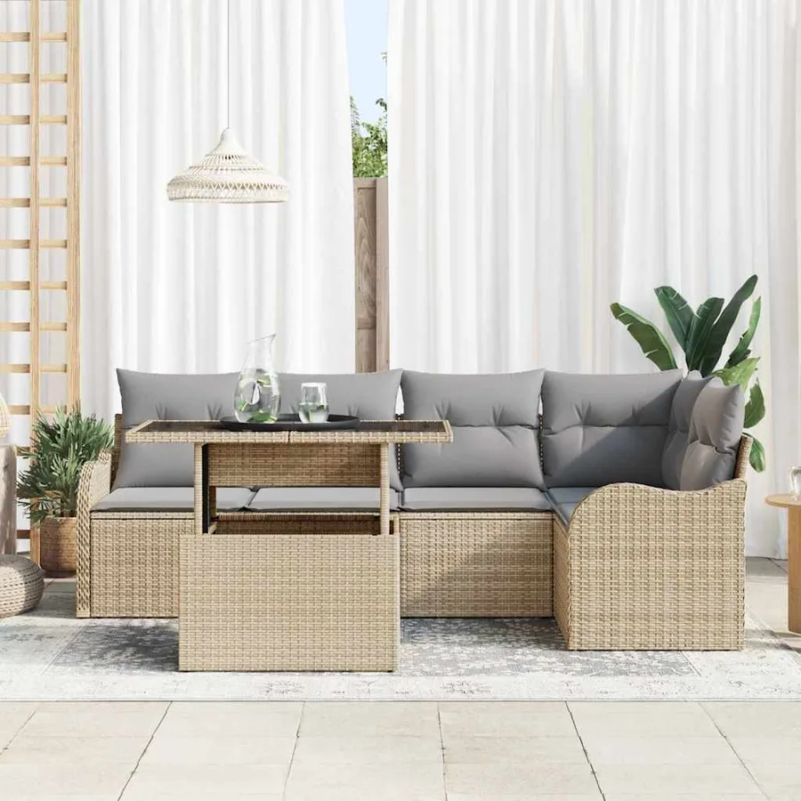 Ensemble de canapé de jardin 6 pcs Beige Poly Rattan - 3