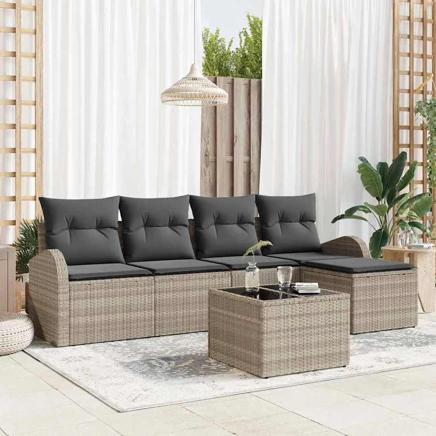 Ensemble de canapé de jardin 6 pcs Gris clair polyrotin