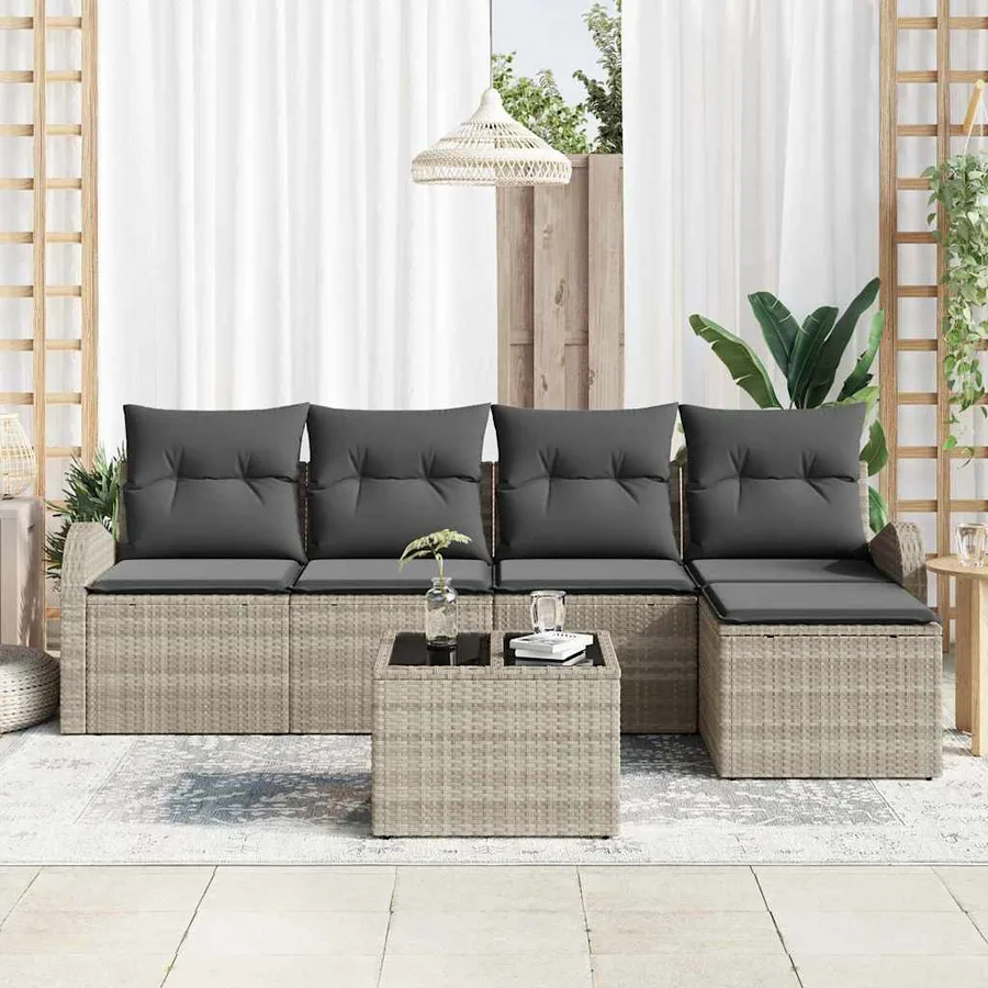 Ensemble de canapé de jardin 6 pcs Gris clair polyrotin - 3