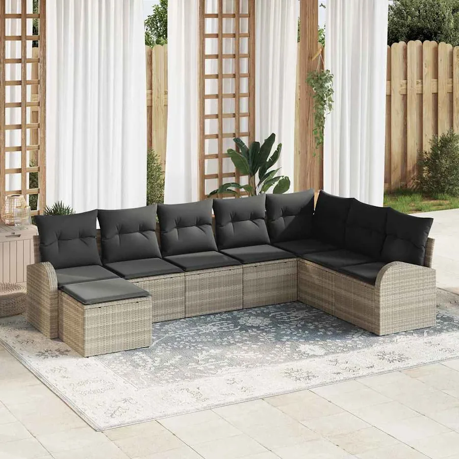 Ensemble de canapé de jardin 8 pcs Gris clair Poly rotin