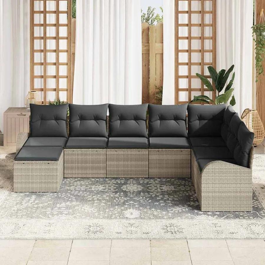 Ensemble de canapé de jardin 8 pcs Gris clair Poly rotin - 3