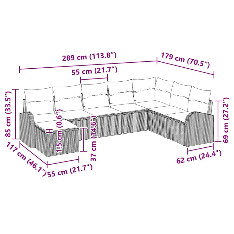 Ensemble de canapé de jardin 8 pcs Gris clair Poly rotin - 9