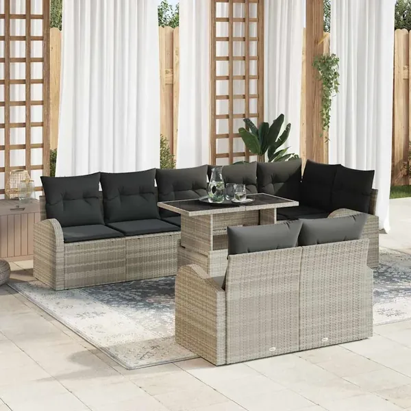Ensemble de canapé de jardin 9 pcs Gris clair polyrotin