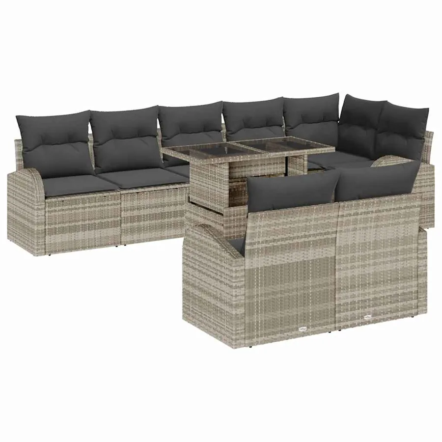 Ensemble de canapé de jardin 9 pcs Gris clair polyrotin - 2