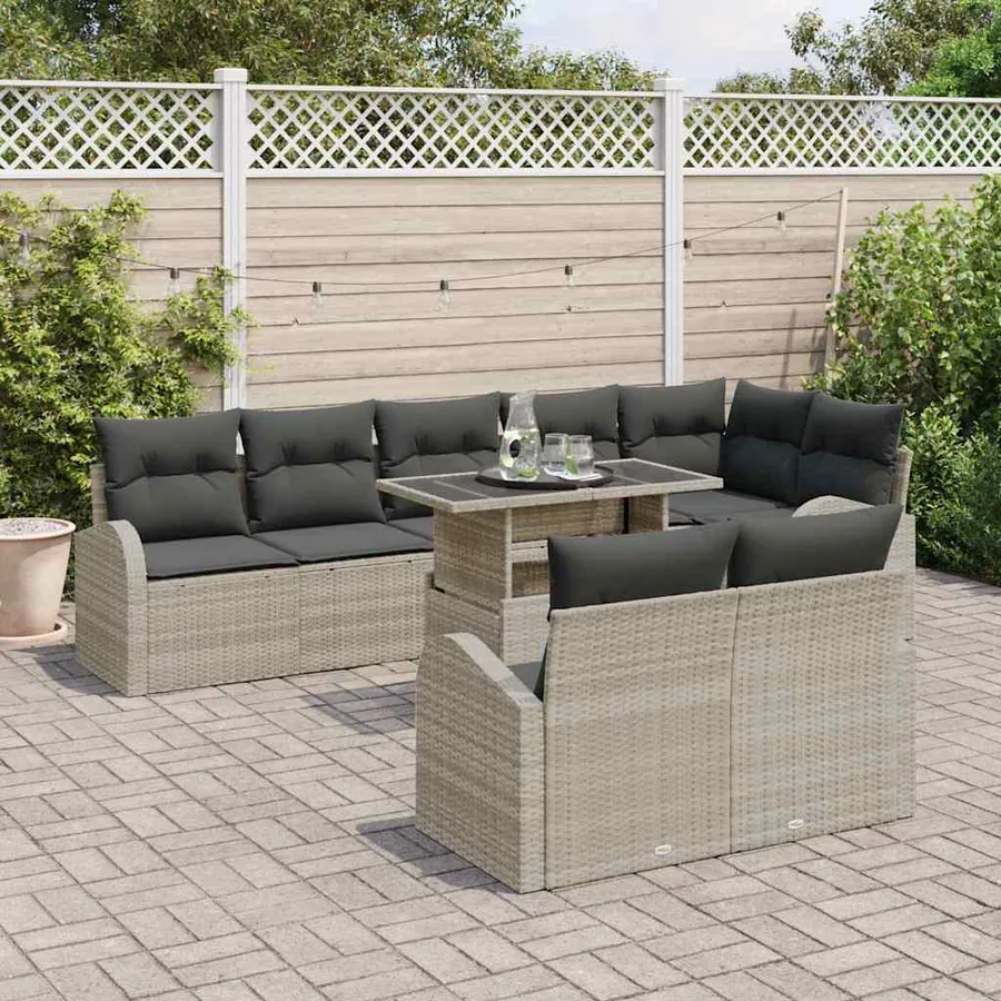 Ensemble de canapé de jardin 9 pcs Gris clair polyrotin - 3