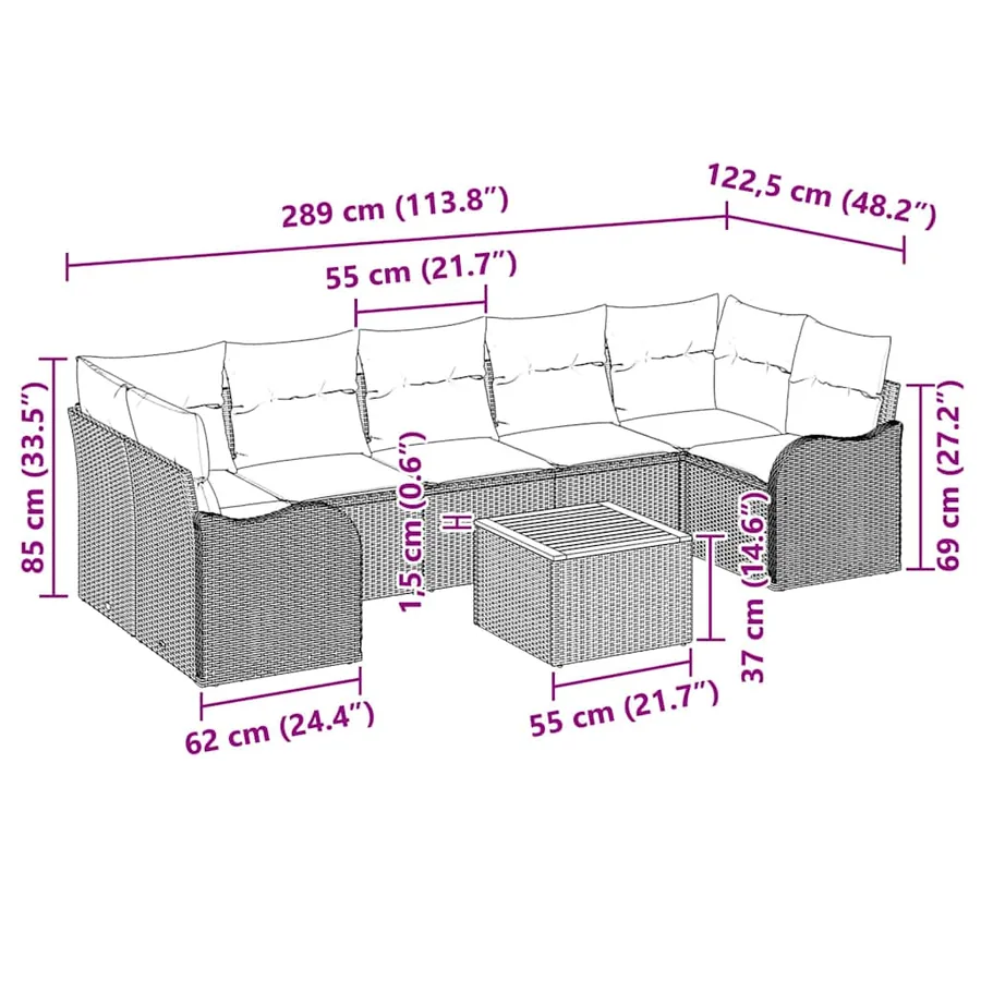 Ensemble de canapé de jardin 8 pcs Beige et crème polyrotin - 13