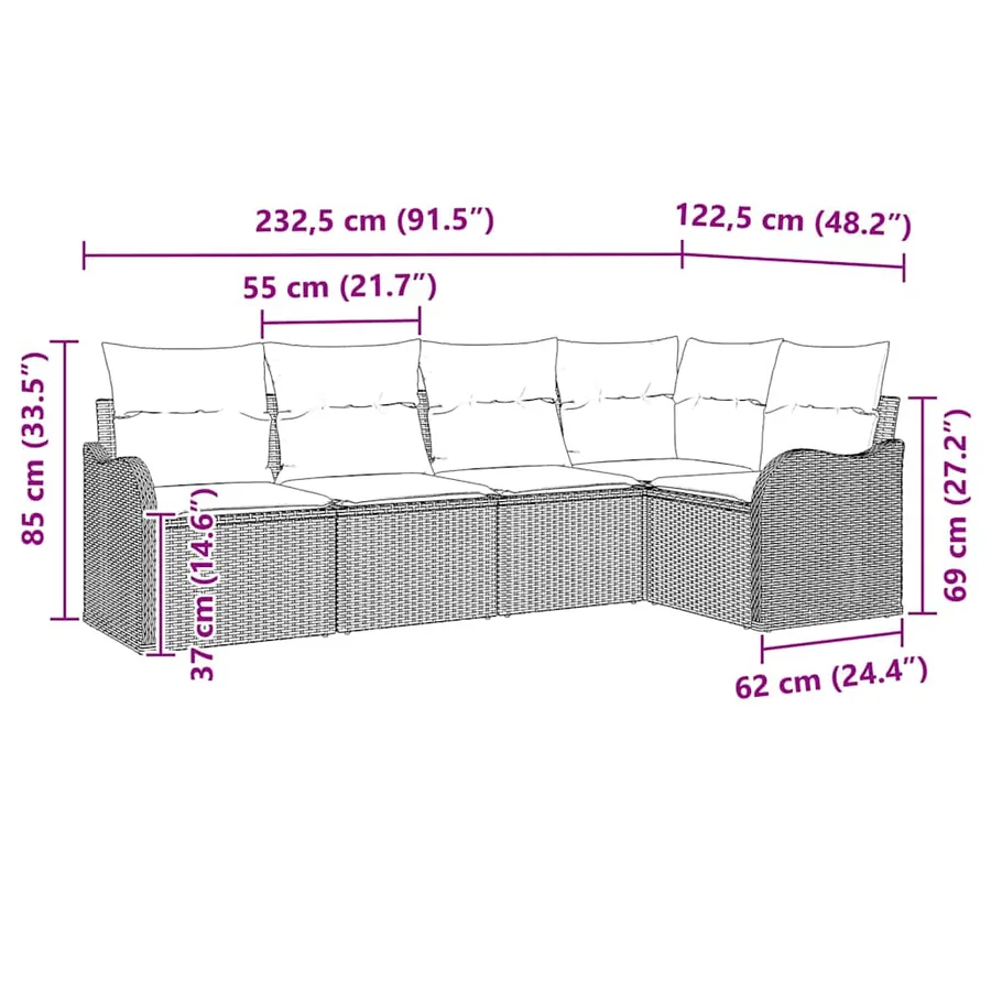 Ensemble de canapé de jardin 5 pcs Beige polyrotin - 12
