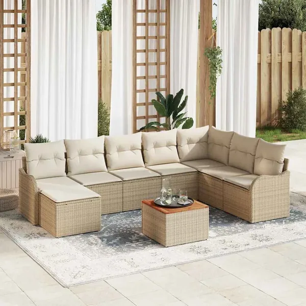Ensemble de canapé de jardin 9 pcs Beige et crème polyrotin