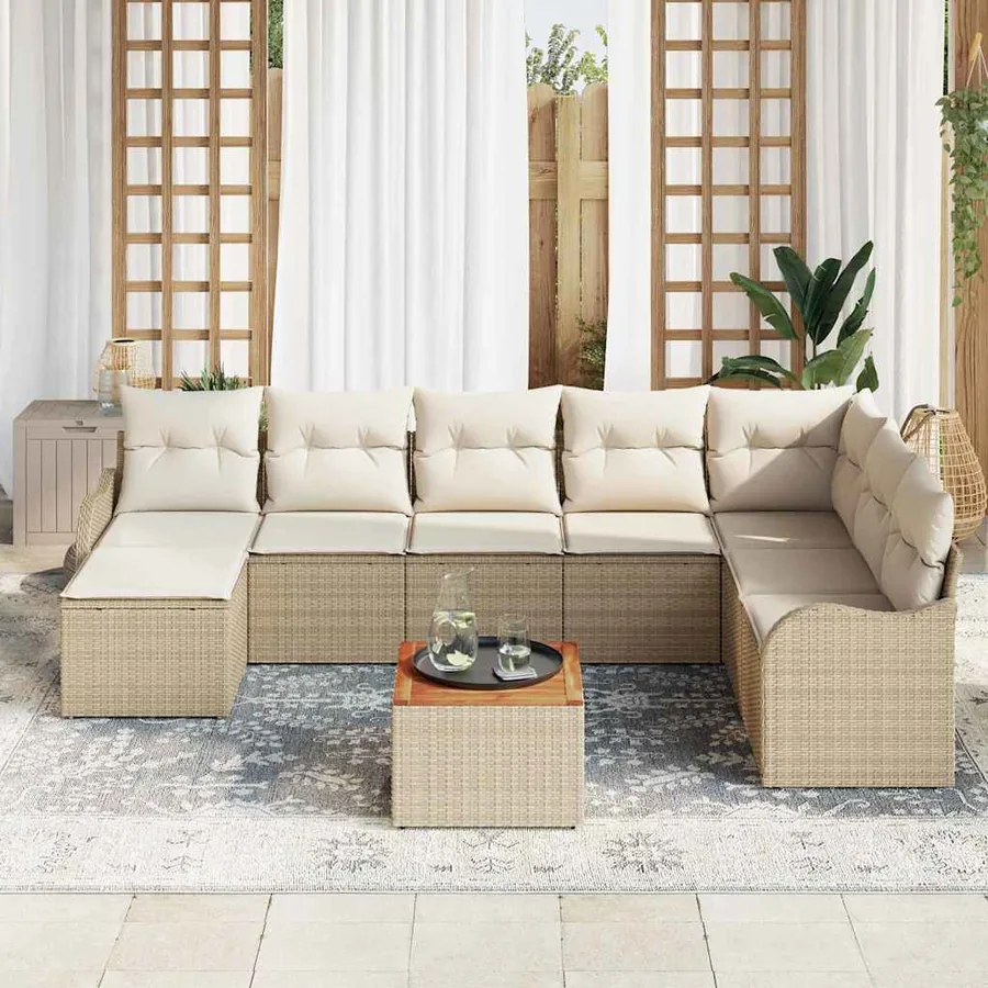 Ensemble de canapé de jardin 9 pcs Beige et crème polyrotin - 3