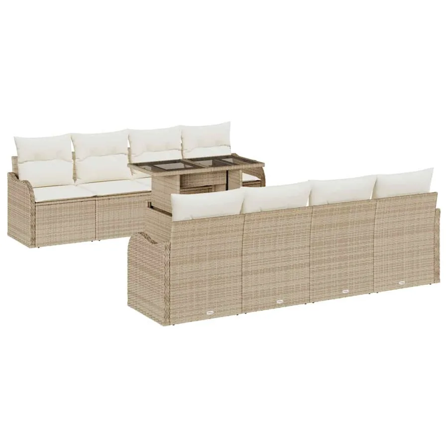 Ensemble de canapé de jardin 9 pcs Beige Poly Rattan - 2