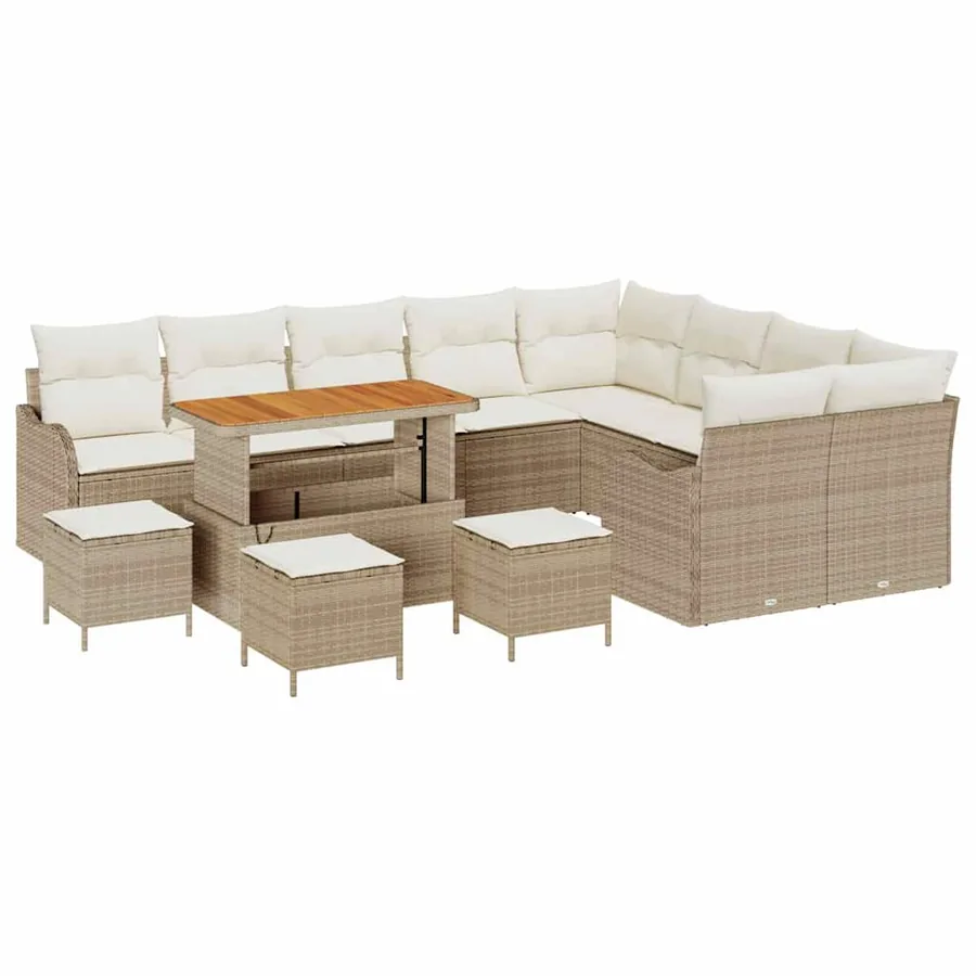 Ensemble de canapé de jardin avec coussin 13 pcs Beige et crème - 2