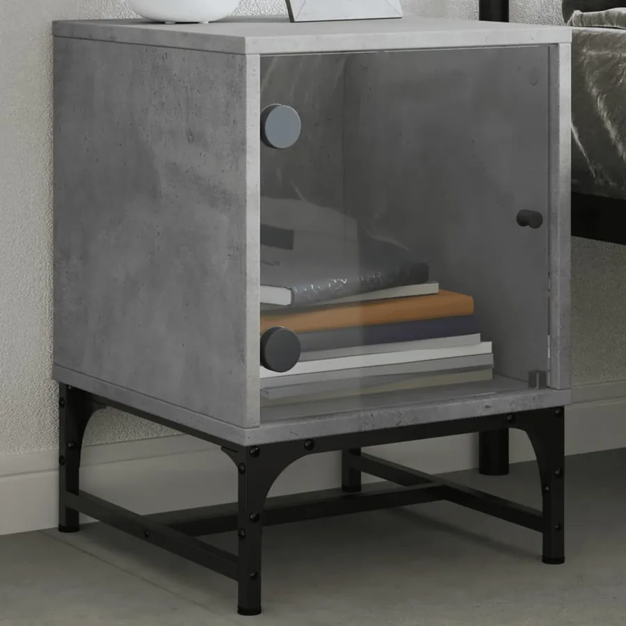 Tables de chevet et portes vitrées 2 pcs gris béton 35x37x50 cm - 3