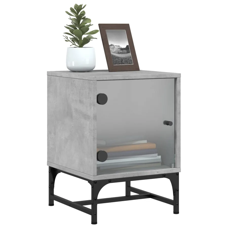 Tables de chevet et portes vitrées 2 pcs gris béton 35x37x50 cm - 5
