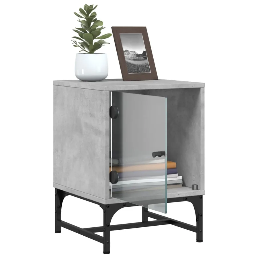 Tables de chevet et portes vitrées 2 pcs gris béton 35x37x50 cm - 6