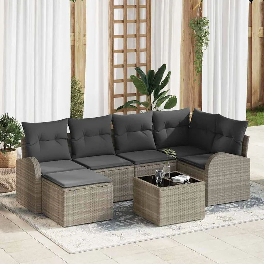 Ensemble de canapé de jardin 7 pcs Gris clair polyrotin