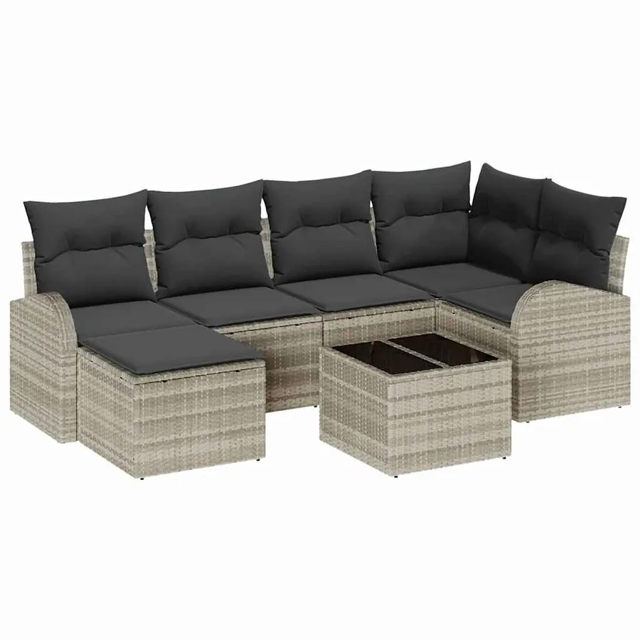 Ensemble de canapé de jardin 7 pcs Gris clair polyrotin - 2