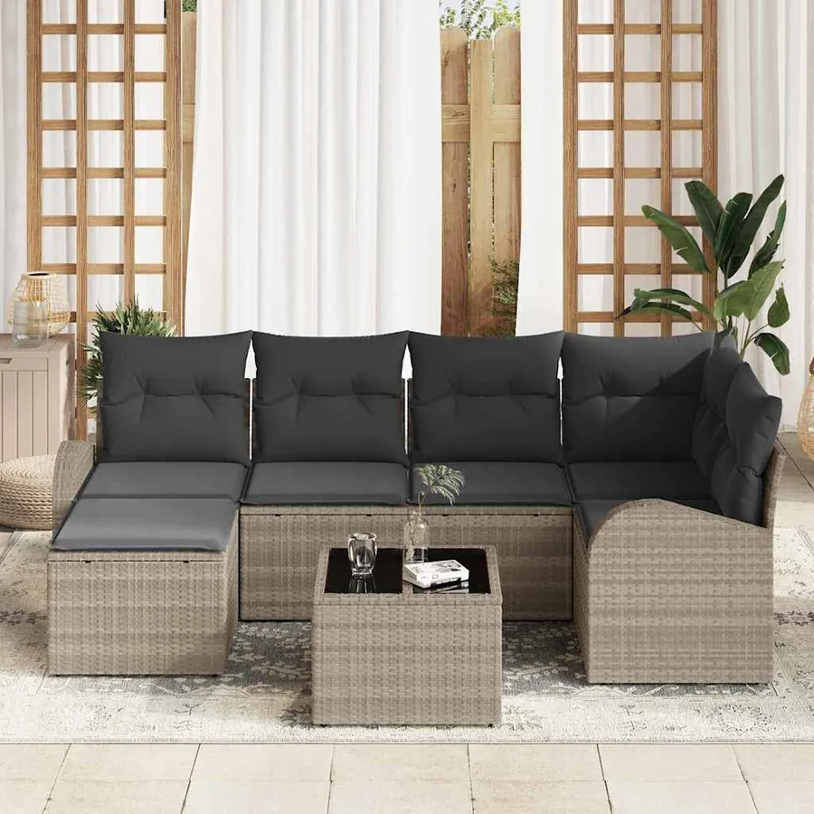 Ensemble de canapé de jardin 7 pcs Gris clair polyrotin - 3