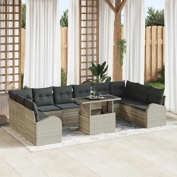 Ensemble de canapé de jardin 11 pcs Gris clair polyrotin