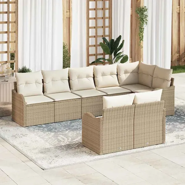 Ensemble de canapé de jardin 8 pcs Beige et blanc polyrotin