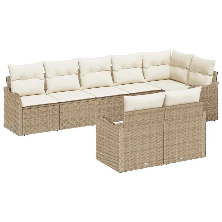 Ensemble de canapé de jardin 8 pcs Beige et blanc polyrotin - 2