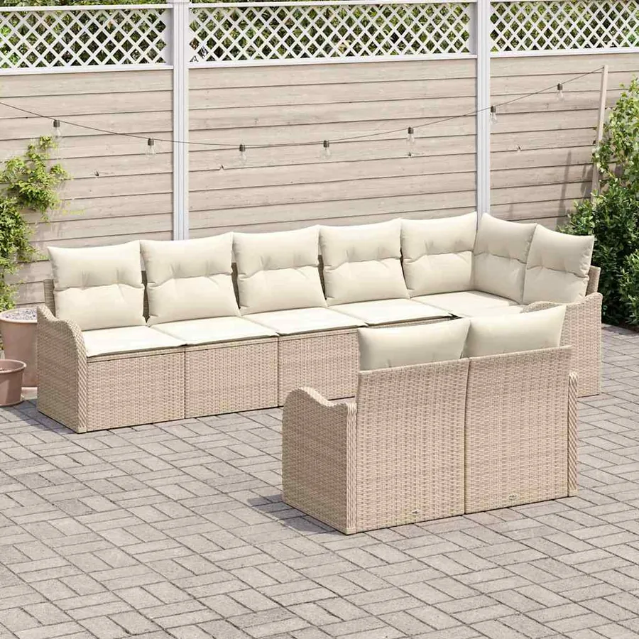 Ensemble de canapé de jardin 8 pcs Beige et blanc polyrotin - 3
