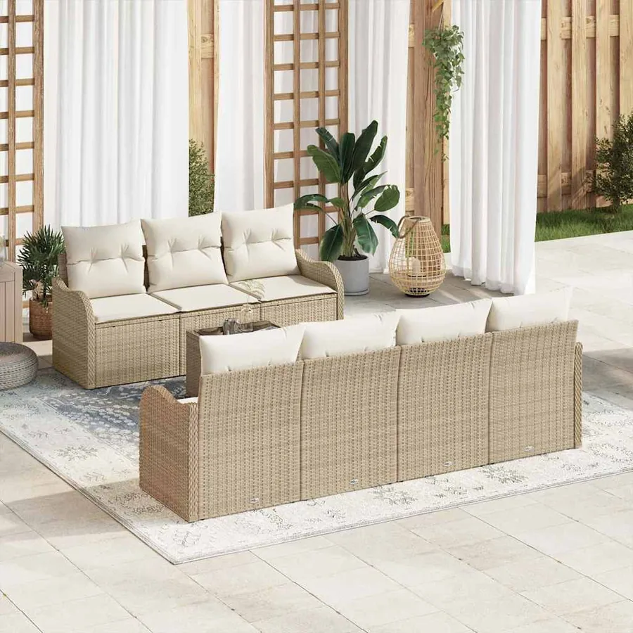 Ensemble de canapé de jardin avec coussin 8 pcs Beige et crème