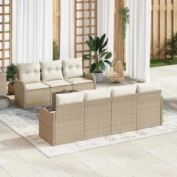 Ensemble de canapé de jardin avec coussin 8 pcs Beige et crème