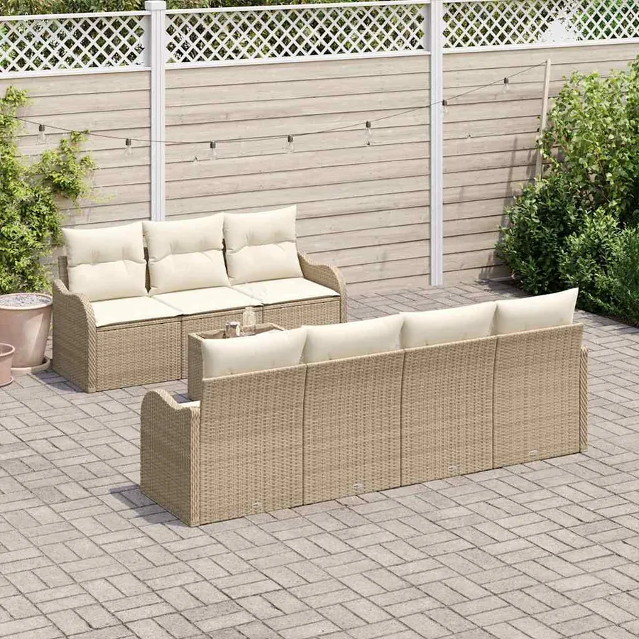 Ensemble de canapé de jardin avec coussin 8 pcs Beige et crème - 3