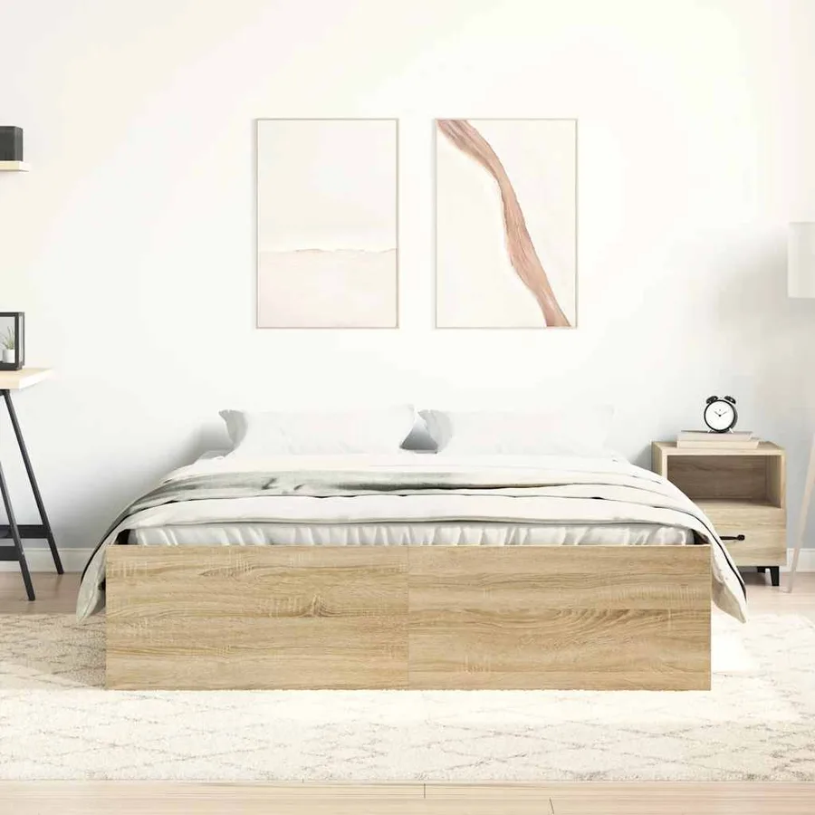 Cadre de lit sans matelas chêne sonoma 150x200 cm - 4