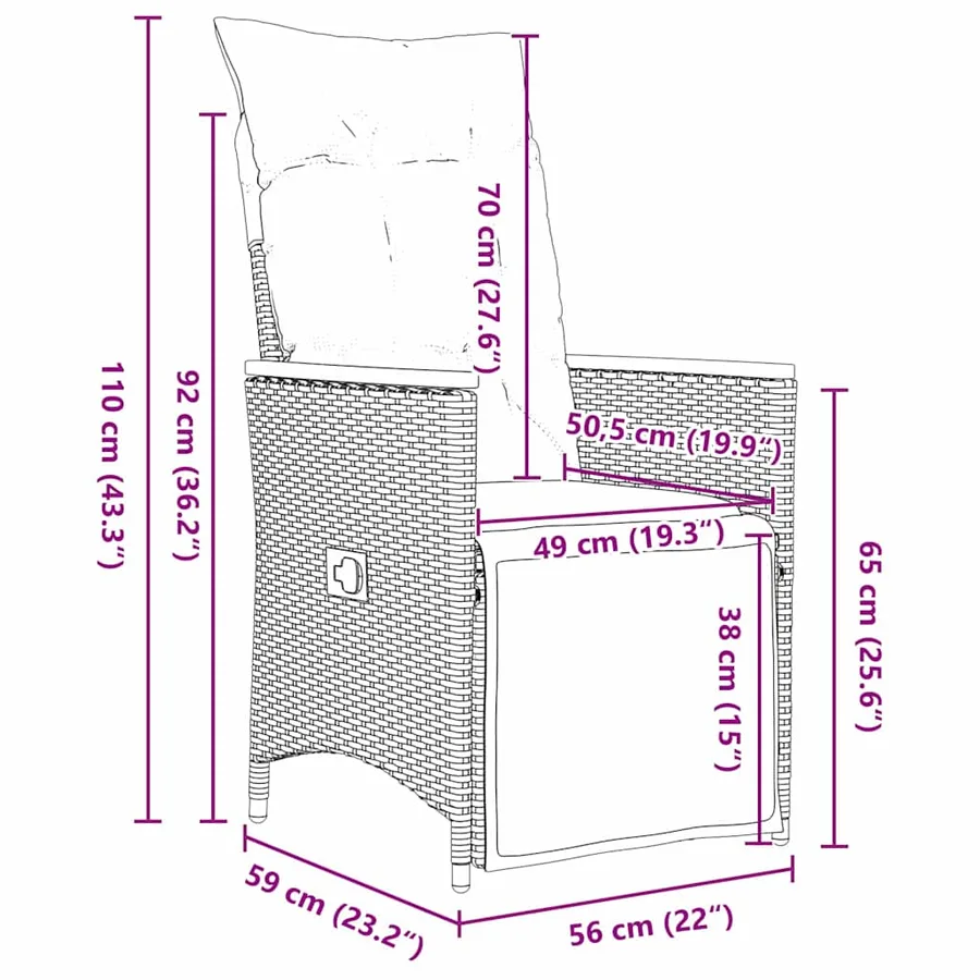 Ensemble de salle à manger pour jardin 3 pcs Gris polyrotin - 8