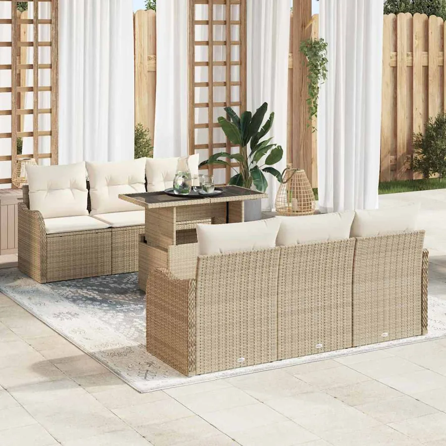 Ensemble de canapé de jardin 7 pcs Beige Poly Rattan