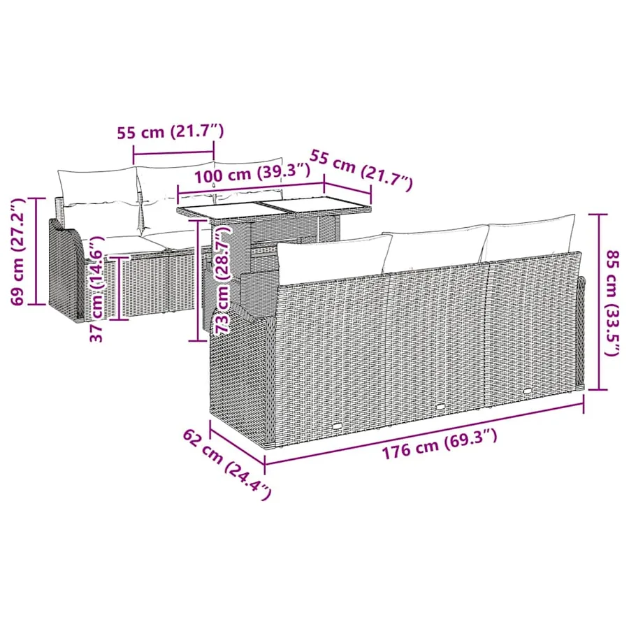 Ensemble de canapé de jardin 7 pcs Beige Poly Rattan - 13