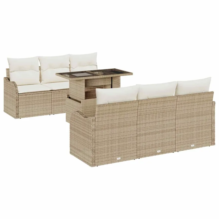 Ensemble de canapé de jardin 7 pcs Beige Poly Rattan - 2