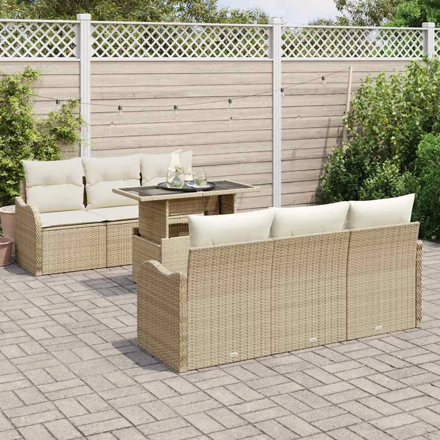 Ensemble de canapé de jardin 7 pcs Beige Poly Rattan - 3
