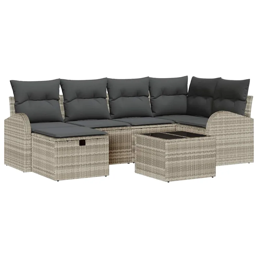 Ensemble de Canapés avec coussin 7 pcs Gris clair polyrotin - 2