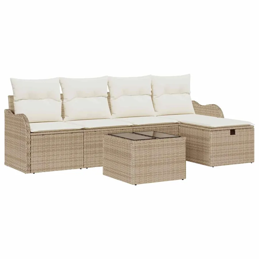 Ensemble de canapé de jardin 6 pcs Beige Poly rotin - 2