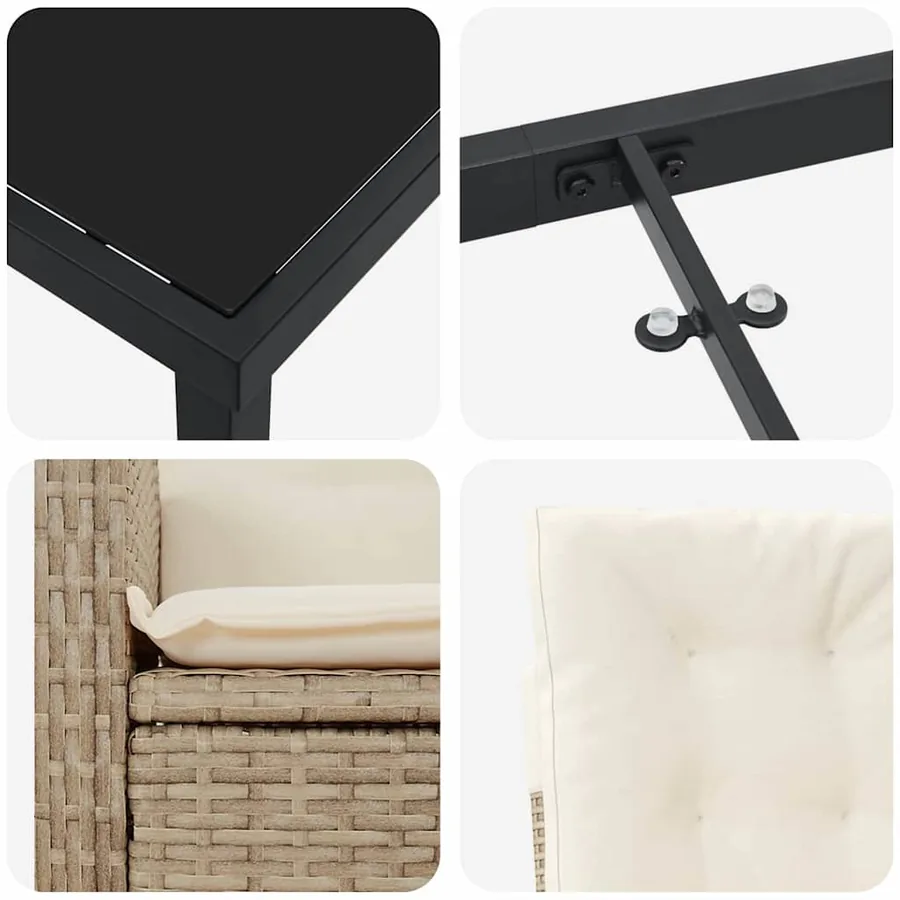Ensemble de salle à manger pour jardin 3 pcs Beige polyrotin - 9