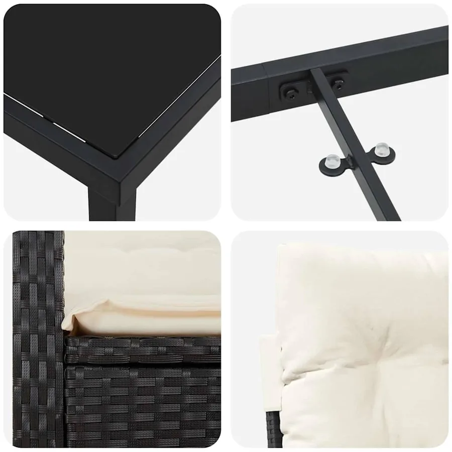 Ensemble de salle à manger pour jardin 3 pcs Noir polyrotin - 9