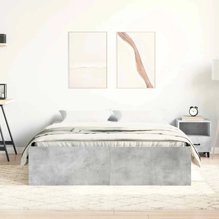 Cadre de lit sans matelas gris béton 135x190 cm - 4