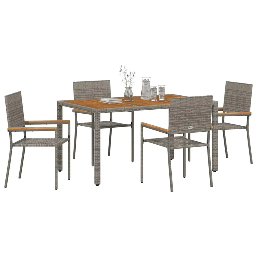 Ensemble de salle à manger pour jardin 5 pcs Gris polyrotin - 3