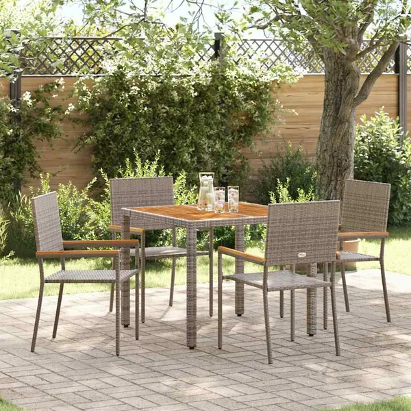 Ensemble de salle à manger pour jardin 5 pcs Gris polyrotin