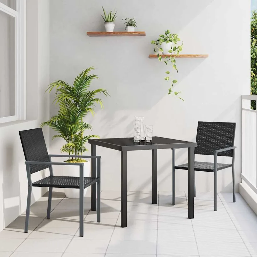 Ensemble de salle à manger pour jardin 3 pcs Noir Rotin PE