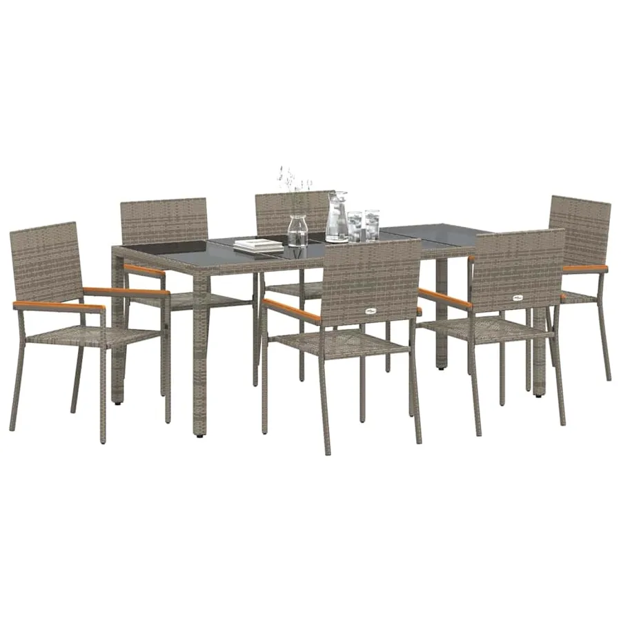 Ensemble de salle à manger pour jardin 7 pcs Gris polyrotin - 3