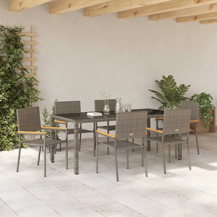 Ensemble de salle à manger pour jardin 7 pcs Gris polyrotin - 4