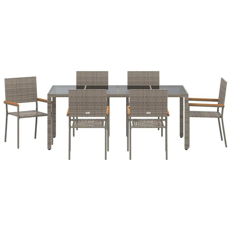 Ensemble de salle à manger pour jardin 7 pcs Gris polyrotin - 7