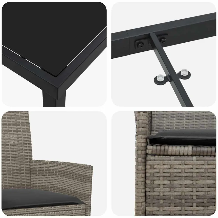 Ensemble de salle à manger pour jardin 5 pcs Gris polyrotin - 9